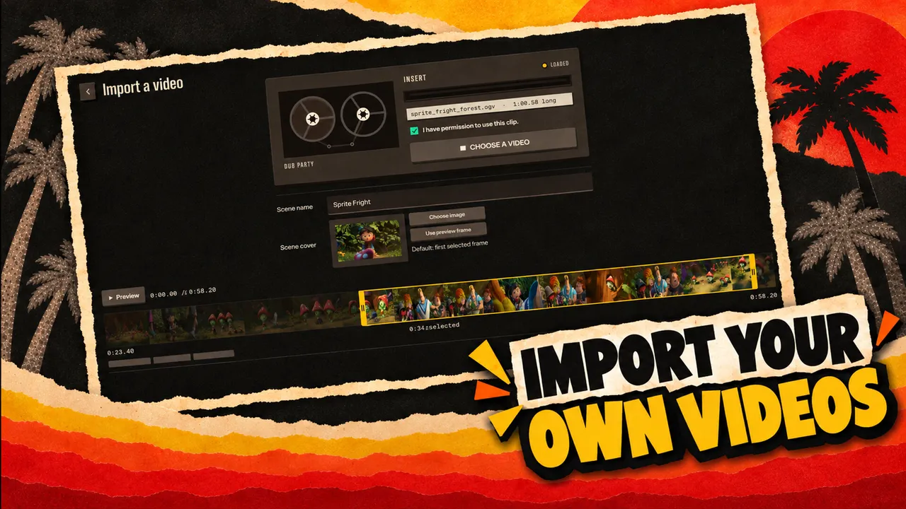 Importing your own video into Dub Party
