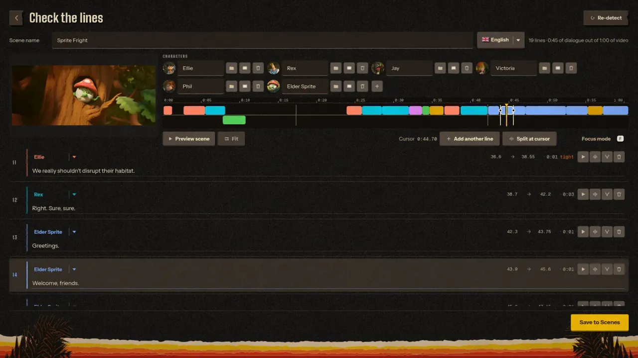 Check the lines, the editor for a scene's lines
